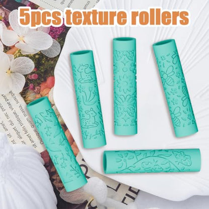 ORIGACH 5Pcs Animal & Flower Polymer Clay Texture Roller for Earring Making - style: Animal Insect & Flower