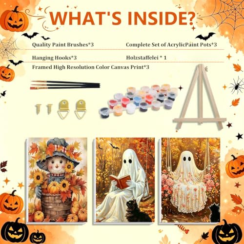 3 Pack Halloween Paint by Numbers Kit for Adults, Fall Ghost, 8x12 inch - color: Halloween-1