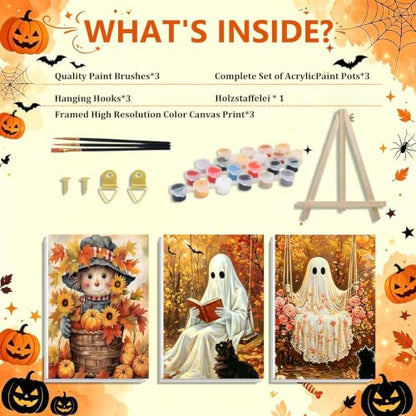 3 Pack Halloween Paint by Numbers Kit for Adults, Fall Ghost, 8x12 inch - color: Halloween-1