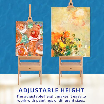 Falling in Art H-Frame Studio Easel with Storage Drawer, Natural - style: Natural