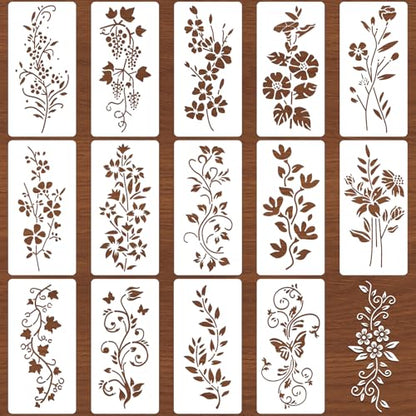 Flower Stencils for Crafts Reusable 15Pcs Stencils(11.8X5.9 Inch) - color: Flower