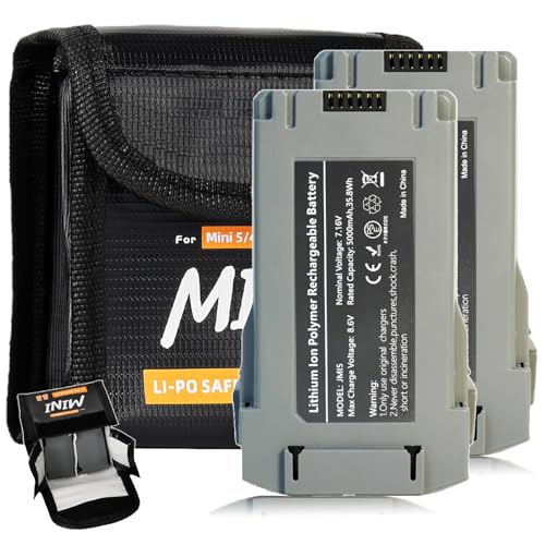 2PCS Replacement Battery Compatible with DJI Mini 5 Pro Intelligent Flight, 5000mAh Battery & Fireproof Safe Bag Set-52 Min Flight Time