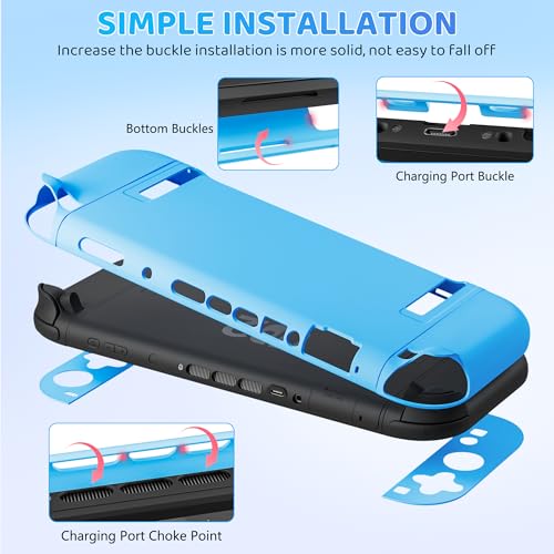PAWDIARY Blue Switch 2 Carrying Travel Bag Accessories, with Hardshell PC Case Dockable Compatible with Nintendo Switch 2 2025 Console, HD Screen Protector and 2 Thumps Caps - color: Blue