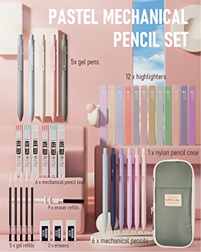 Nicpro 6PCS Art Mechanical Pencils Set 39 PCS Aesthetic School Supplies with Big Capacity Pen Case