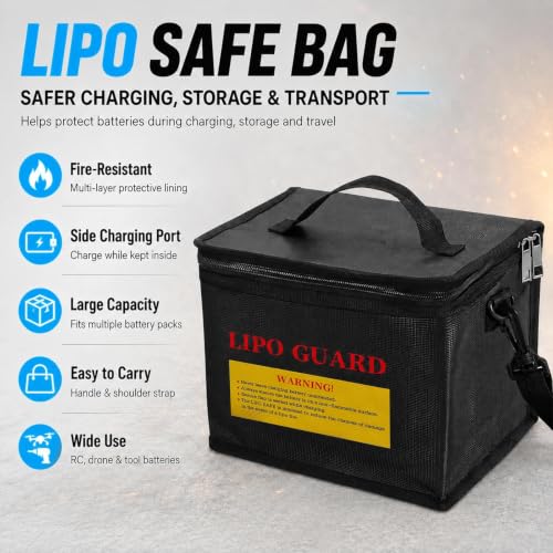 LiPo Safe Bag Fireproof Explosionproof Battery Storage & Charge Safe Pouch - color: Black