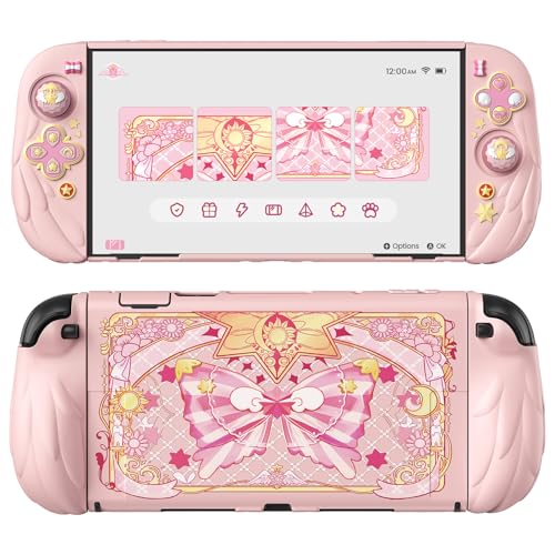 PlayVital Magic Wings Protective Case with Stand for Nintendo Switch 2 | Joycon Silicone Grips, PC Console Hard Shell, 2 Joystick Caps | Cute Animal Accessories Dockable Cover for Switch 2 - Pink - color: Pink