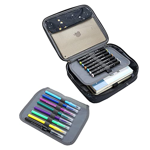 Multi-Functional Zipper Pencil ipad case w/Handle and Zippered Pocket - color: Milky way