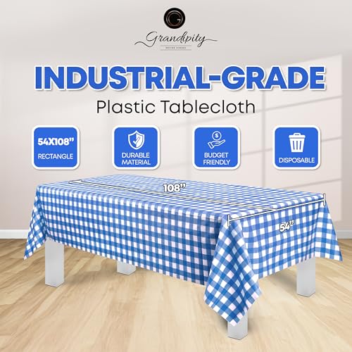 Grandipity Plastic Table Cloth Disposable 12 Pack 54” x 108” Rectangle - color: Blue Gingham Checkered, size: 54in. x 108in. Rectangle
