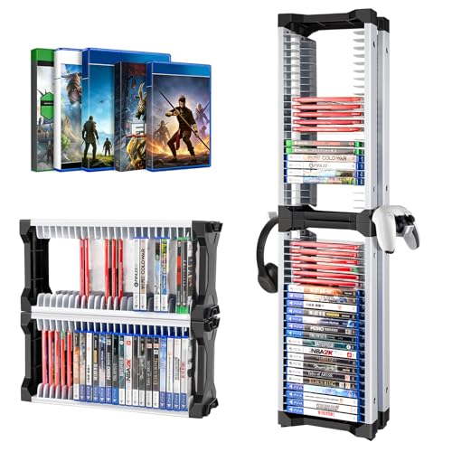 ASFSKY Video Game Storage Tower, 46-Game Organizer with 2 Controller Hooks - color: 46Pcs - 2Hooks