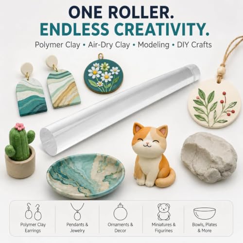 DIYOOHOMY 11.8" Acrylic Rolling Pin, Polymer Clay, Baking, Fondant Tools - color: clear-1
