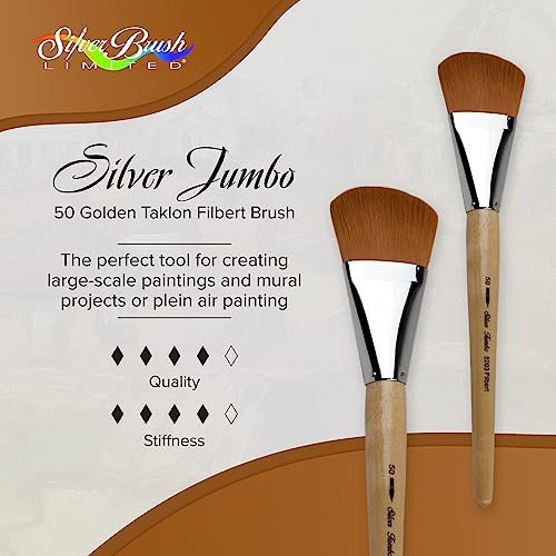 Silver Brush Limited Silver Jumbo Golden Taklon Filbert Brush, Size 50 - size: Size 50
