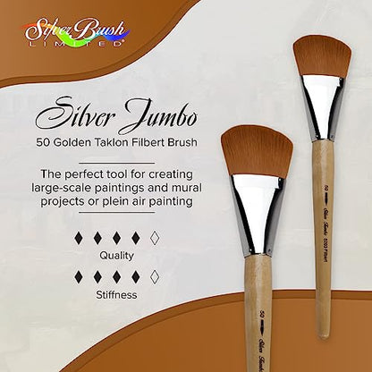 Silver Brush Limited Silver Jumbo Golden Taklon Filbert Brush, Size 50 - size: Size 50