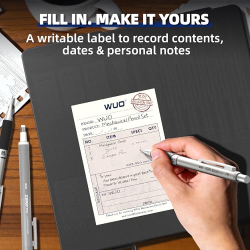WUO 0.9 mm Mechanical Pencil Set with Eraser Pen Storage Case, 6 PCS - color: Black 6 - 0.9mm (6 Pack)