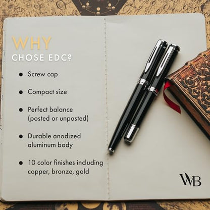 Wordsworth & Black Mini Pocket Fountain Pen for Writing, Medium Nib, Black - color: Black Chrome