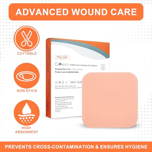 MedVance Waterproof Non-Adhesive Hydrophilic Foam Dressing 4"x4", Box of 5 - size: 4"x4" PHMB 5 Pack