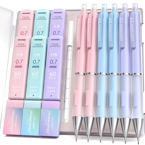 Four Candies Pastel Mechanical Pencil Set, 0.7mm Medium Point, Pack of 6 - style: 0.7 mm