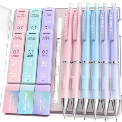 Four Candies Pastel Mechanical Pencil Set, 0.7mm Medium Point, Pack of 6 - style: 0.7 mm