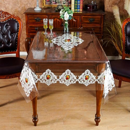 ARTABLE Clear Vinyl Tablecloth Lace Floral Print Wipeable 52 x 70 Inch - color: Lace-1, size: 70" x 52" (Rectangular)
