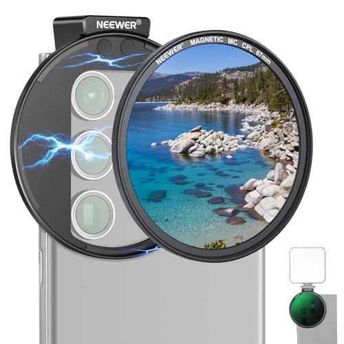 NEEWER 67mm Magnetic CPL Filter, Circular Polarizing Filter with Cold Shoe Phone Camera Lens Clip, Photography Accessories Compatible with iPhone 17 16 Android Samsung Galaxy S25 Ultra - style: Magnetic CPL Filter