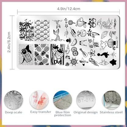 Biutee Nail Stamping Plate Set 12Pcs Nail Stamping Kit with Nail Stamper - color: 15 PCS