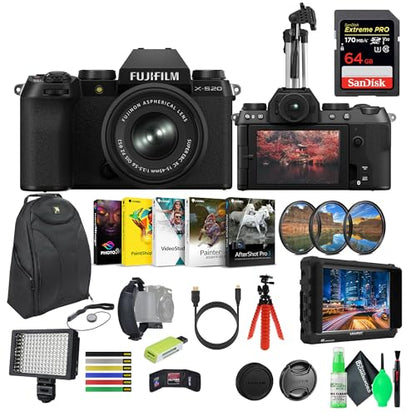 FUJIFILM X-S20 Mirrorless Camera with 15-45mm Lens & 4K Monitor Bundle