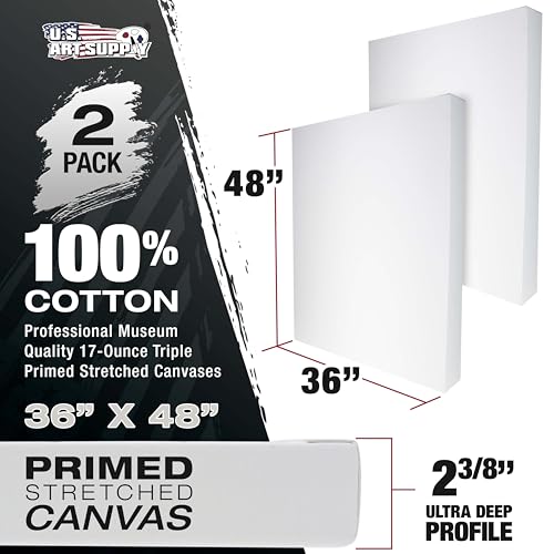 U.S. Art Supply Stretched Canvas for Painting 36" x 48" 2-3/8" Extra Deep - size: 36" x 48"