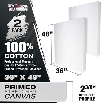 U.S. Art Supply Stretched Canvas for Painting 36" x 48" 2-3/8" Extra Deep - size: 36" x 48"