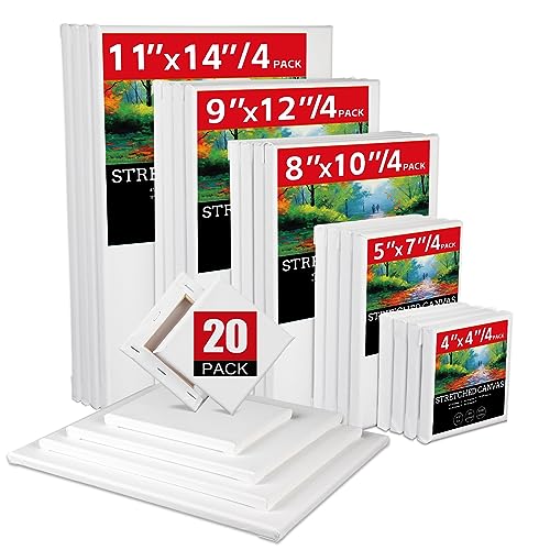 20 Pack Stretched Canvases-4Packs of 4x4,5x7,8x10,9x12,11x14 - size: Mix 20Pack