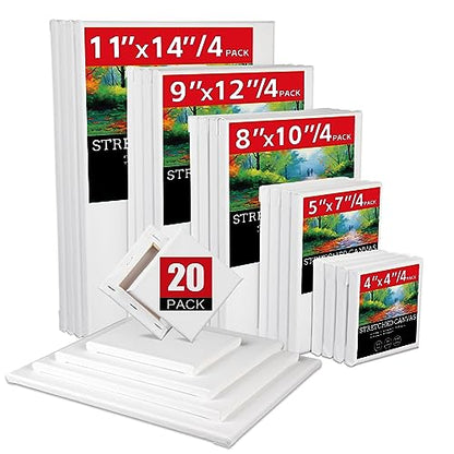 20 Pack Stretched Canvases-4Packs of 4x4,5x7,8x10,9x12,11x14 - size: Mix 20Pack