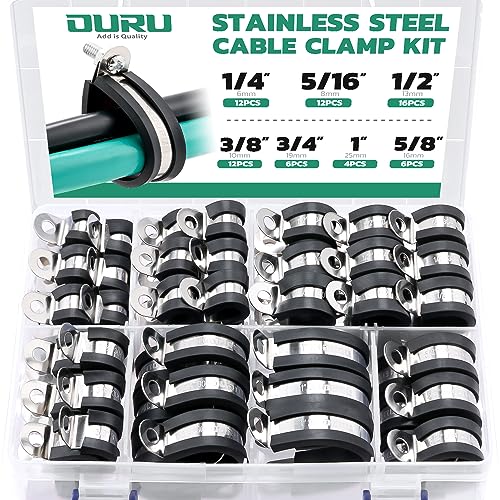 OURU 68PCS Cable Clamps Assortment Kit,Rubber Coated, 1/4"-1" 7 Sizes - size: 68 PCS - 7 Sizes