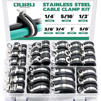 OURU 68PCS Cable Clamps Assortment Kit,Rubber Coated, 1/4"-1" 7 Sizes - size: 68 PCS - 7 Sizes