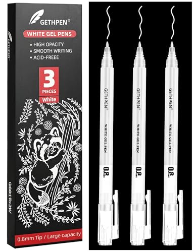 GETHPEN White Gel Pens, 0.8mm Fine Point Opaque White Ink Pens, 3 Pack - size: 3 Count (Pack of 1), style: 3 Pack White