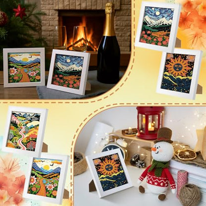 Geyoga 4pcs Boho Diamond Painting Kits with Frame for Adults 7x7 Inch - style: Boho