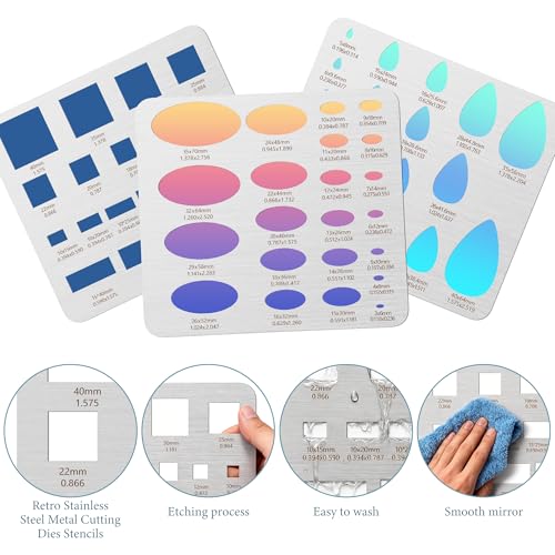 4PCS Stainless Steel Stencils Set for Engraving and Wood Burning-Reusable Ellipse Teardrop Circle Square Templates for Metal,Wood,Glass,Jewelry,Journaling Bracelets Earrings DIY Crafts (8x7.3 Inch) - color: 4PCS Geometric Metal Stencils