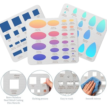 4PCS Stainless Steel Stencils Set for Engraving and Wood Burning-Reusable Ellipse Teardrop Circle Square Templates for Metal,Wood,Glass,Jewelry,Journaling Bracelets Earrings DIY Crafts (8x7.3 Inch) - color: 4PCS Geometric Metal Stencils