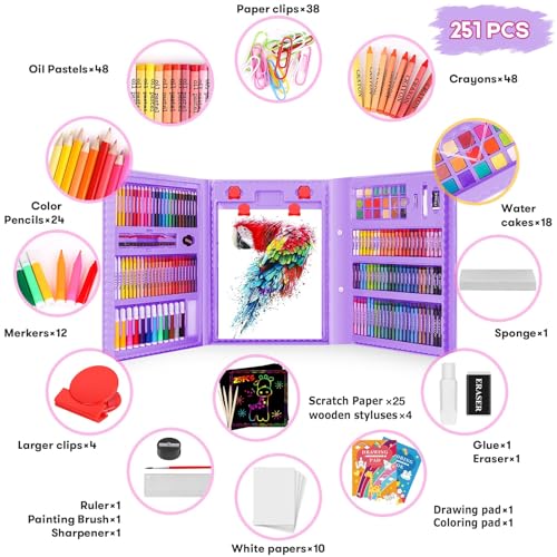 iBayam 251-Pc Art Kit – Easel, Sketchbook, Scratch Paper, Crayons & Pencils - color: Purple