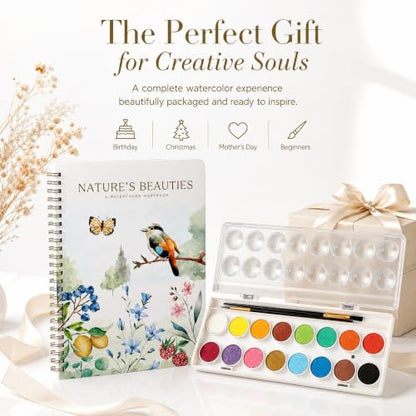 Beautiful Watercolor Paper Workbook Set for Beginners with Paint Included