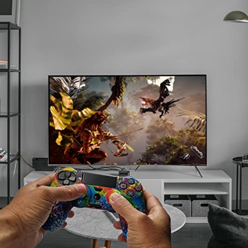 Silicone Skin Cover for Ps4 Controller (1pc Anti-Slip, 1 Pair L2 R2 Trigger Extender, 4pcs Thumb Grips,4pcs LED Light Bar Decal) Protector for DualShock PS4/ Slim/Pro Controller - color: Splashing graffiti