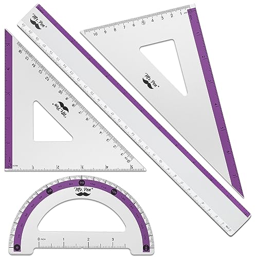 Mr. Pen- Metal Geometry Kit, 4 Pack, 45° & 30°/60° Set Squares - color: Purple Stripes