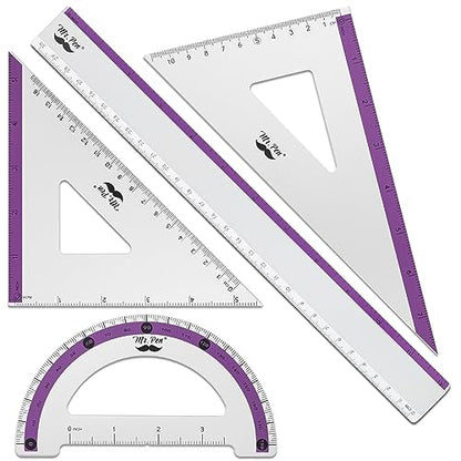 Mr. Pen- Metal Geometry Kit, 4 Pack, 45° & 30°/60° Set Squares - color: Purple Stripes