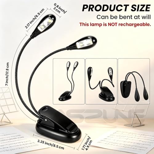 Music Stand Lights Clip On 2Pack,Dual Arm USB and AAA Battery Black - color: Black, size: 2Pack