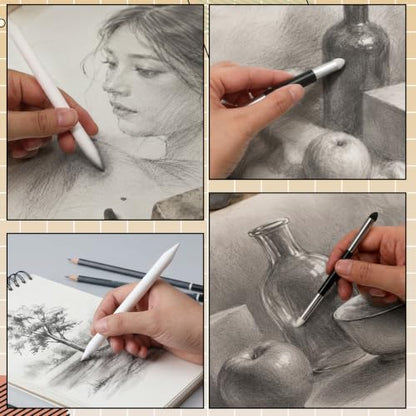 JJUNW 11 Pcs Blending Stumps for Drawing 4 Blending Pens 6 Sponge Pens