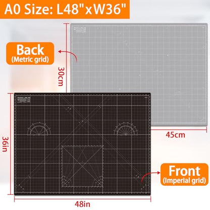 Self Healing Cutting Mat A0 36"x 48" Double Sided Black Mat - color: Black, size: 48"L x 36"W