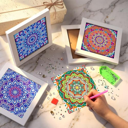Geyoga 4 Pack Mandala Diamond Painting Kits with Frame for Adults, 7x7 Inch - style: Mandala