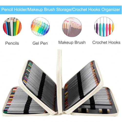 Canvas 300 Slots Pencil Case 4-Layer Zipped Holder w/Handle - color: Apricot Blossoms, size: 300