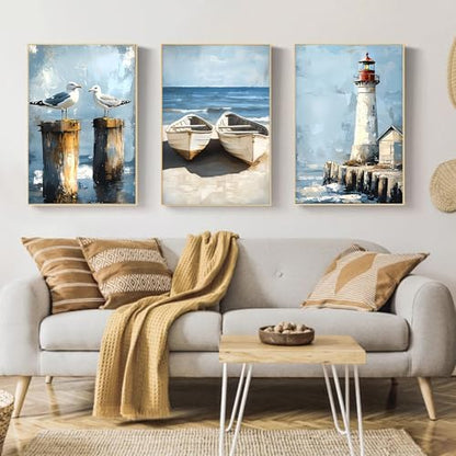 Mandun Beach Paint by Numbers Kit for Adults, 3 Pack, 7.8x11.8 inch - color: 3 Pack Beach