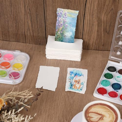 100 Sheets Watercolor Paper, 2 x 3.5 in, 300 GSM, Deckled Edge - size: 2 x 3.5inch