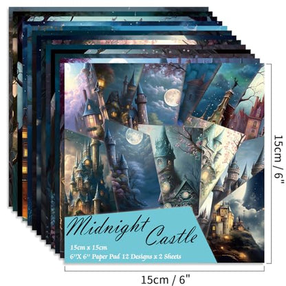 6x6" Cardstock Single Sided Scrapbooking,Craft Decorative Scrap Book Paper - color: 24sheets-Midnight Castle