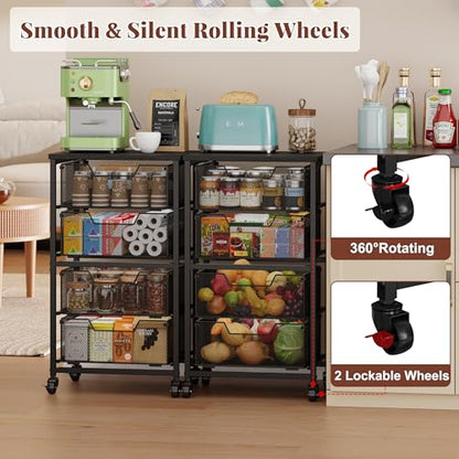 Rolling Cart with Drawers, Utility Storage Cart with Lockable Wheels, Metal snack cart, Under Desk Storage for Office, Kitchen, Craft, and Art Supplies, Black