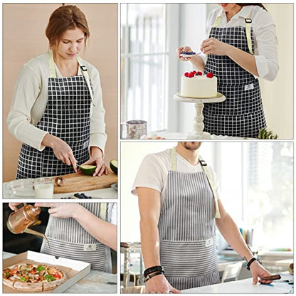 NLUS 2 Pack Kitchen Cooking Aprons, Adjustable Bib Waterproof Chef Apron with 2 Pockets for Men Women(Grey Stripe/Black Plaid) - color: Grey/Black